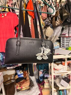 Aldo Black Leather Shoulder Bag with Polka-Dot Charm
